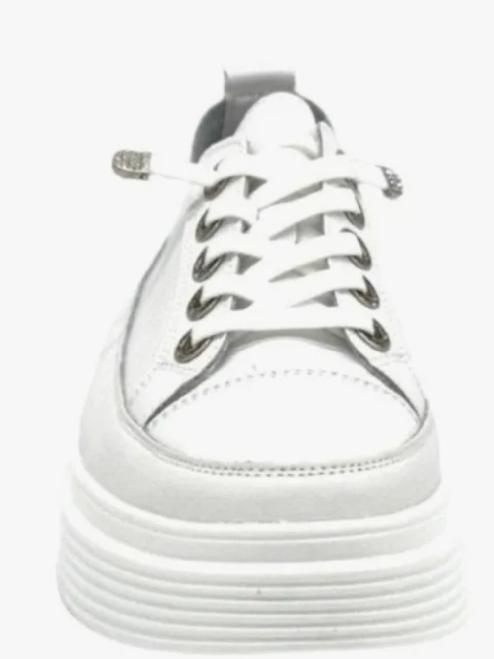 BONAVI White Leather Lace-Up Women's White Platform Lace-Up Fashion Sneaker 7.5